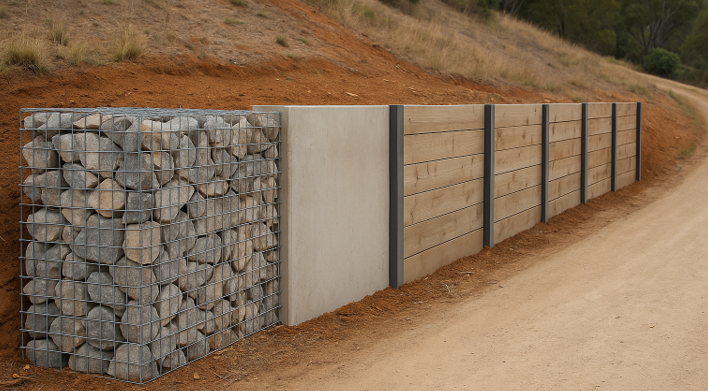 Retaining wall systems: gabion, cantilever, post & sleeper